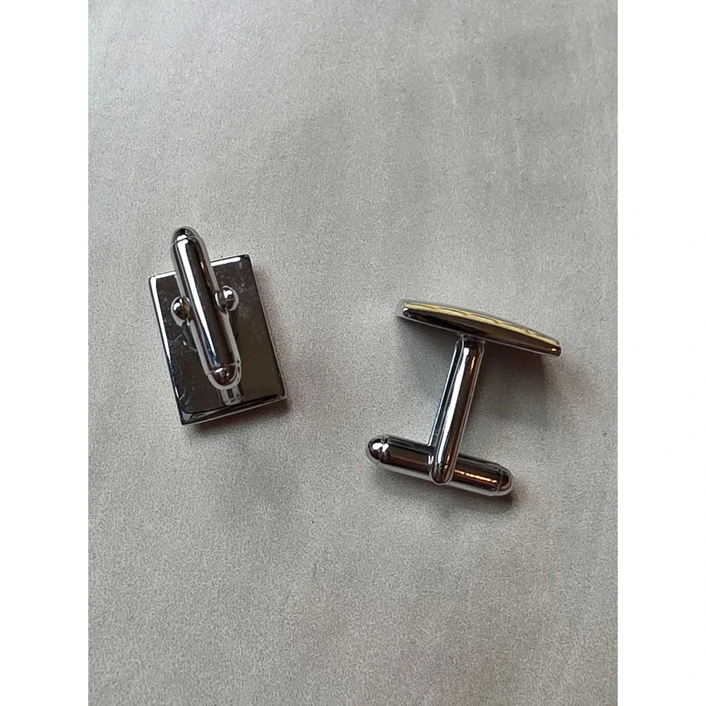Mens Two Tone Silver Gold Engraved DDT Initial Rectangular Cufflinks F1